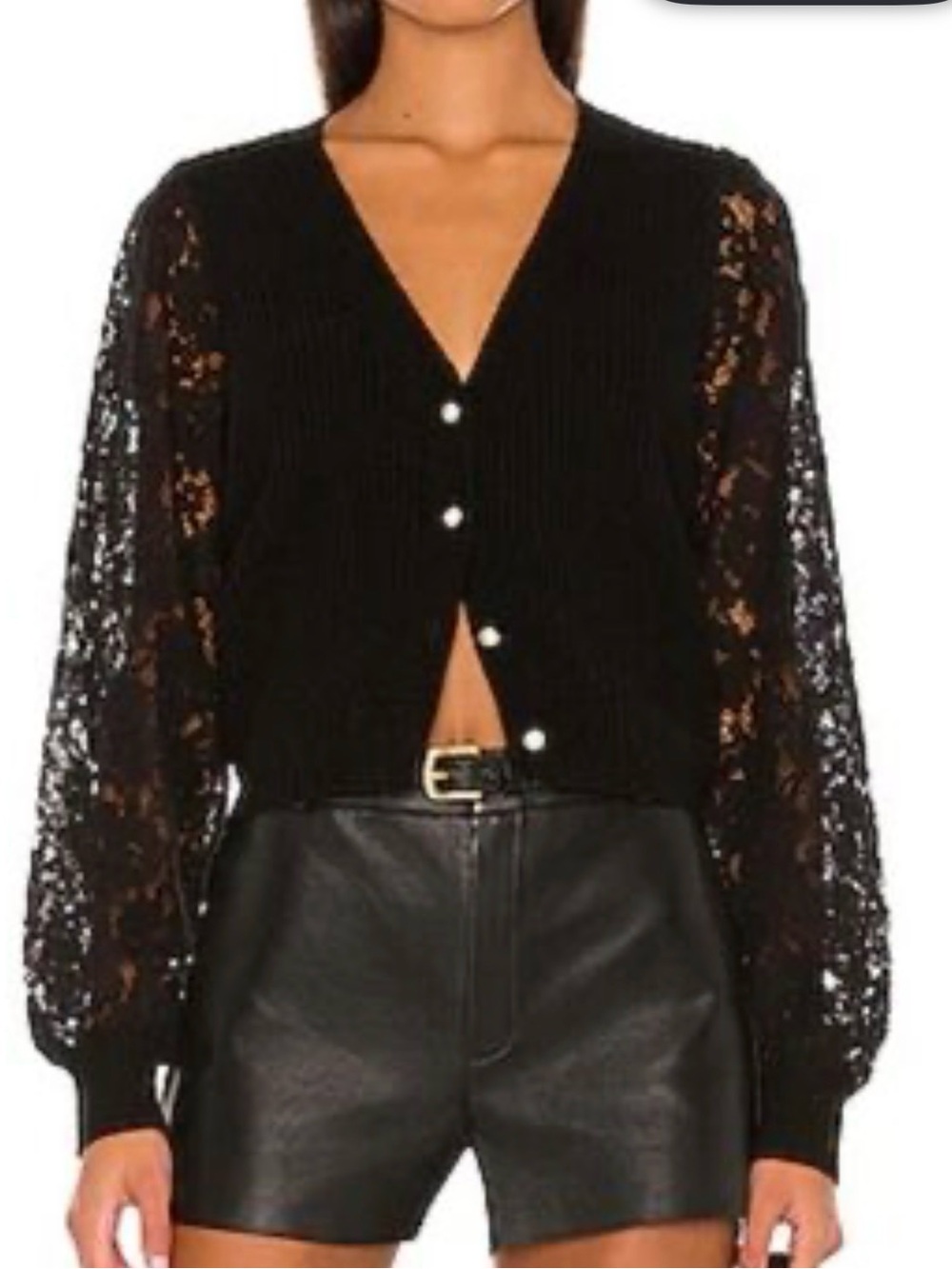 Cami NYC Beth Cardigan Lace-Sleeve V-Neck Sweater